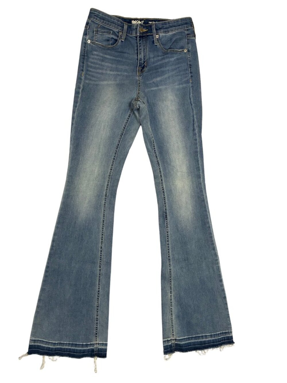 Mossimo High Rise Flare Jeans Women's Size 6/28 Distressed Cuffs Stretch Denim